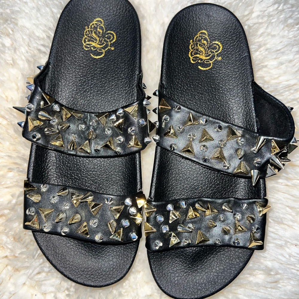 Black Faux Leather Slides